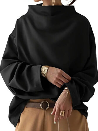 EQURİ Kadın Uzun Kollu Geniş Balıkçı Yaka Modal Bluz