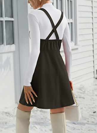 EQURİ Kadın Askılı Düğmeli Mini Süet Elbise