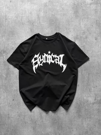 EQURİ Bisiklet Yaka Ön Baskılı  Kısa Kollu Tişört Streetwear Günlük Basic Pamuklu T-shirt - Siyah