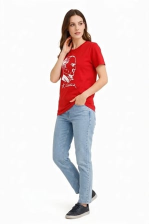 EQURİ Atatürk Baskılı Tişört Kısa Kollu Bisiklet Yaka  T-Shirt - Kırmızı