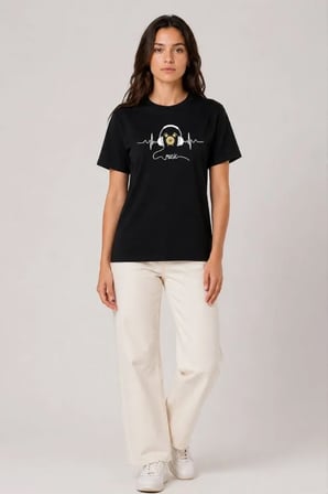EQURİ Müzik Temalı Baskılı Tişört Bisiklet Yaka Kısa Kol T-Shirt - Siyah