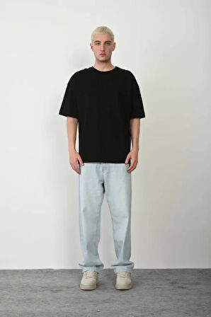 EQURİ Unisex Basic Bisiklet Yaka Oversize T-Shirt - Siyah