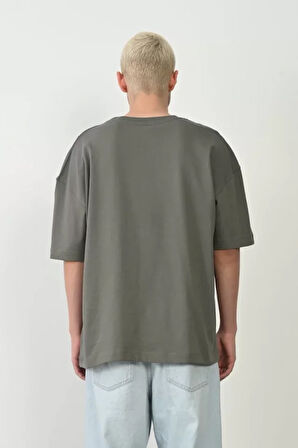 EQURİ Unisex Basic Bisiklet Yaka Oversize T-Shirt - Füme