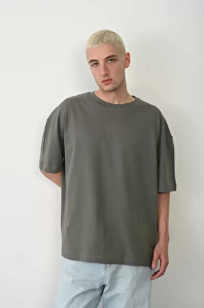 EQURİ Unisex Basic Bisiklet Yaka Oversize T-Shirt - Füme