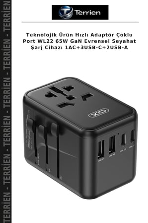 Teknolojik Ürün Hızlı Adaptör Çoklu Port WL22 65W GaN Evrensel Seyahat Şarj Cihazı 1AC+3USB-C+2USB-A