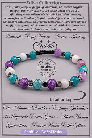 Sertifikalı AAA+ Kalite Gerçek Terahertz - Akuamarin - Ametist - Mercan Taşı Bileklik