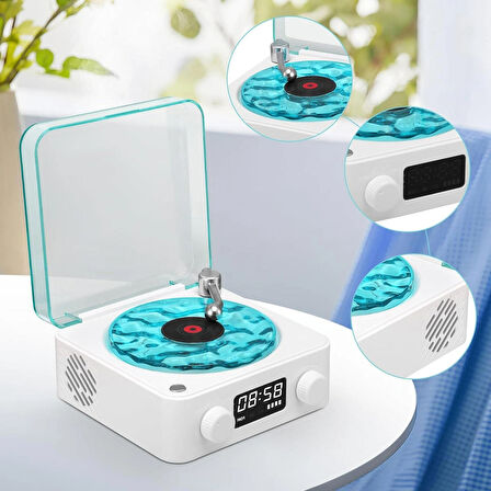 Ozmik Nostaljik Plak Çalar Rgb Bluetooth 3d Ses Dalgası Retro Müzik Plak Çalar