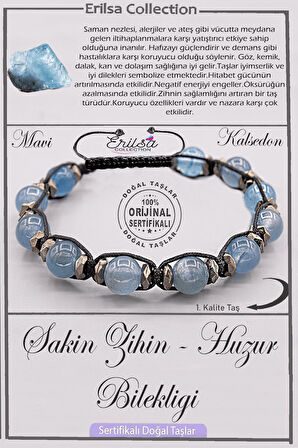 Sertifikalı AAA+ Kalite Doğal Mavi Kalsedon Sakin Zihin Huzur Bilekliği