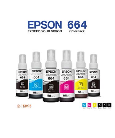 Epson 664 EcoTank L355 Uyumlu 4 Renk +2 Siyah Mürekkep Takımı