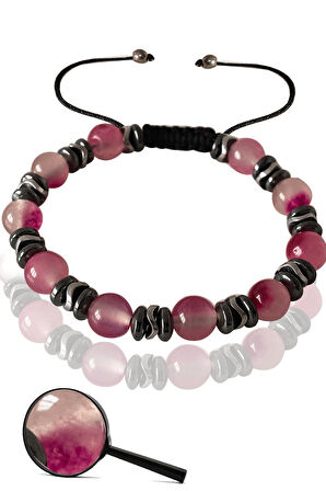 Sertifikalı Gerçek Pembe Renk Kuvars Taşı Bileklik - Ayarlamalı