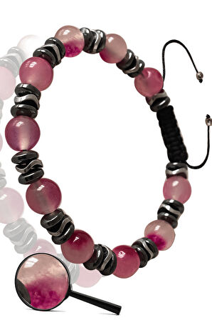 Sertifikalı Gerçek Pembe Renk Kuvars Taşı Bileklik - Ayarlamalı