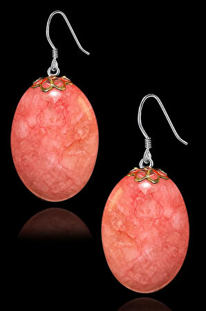 Sertifikalı Oval Kesim Gül Kuvars Taşı Doğal Taş Küpe - Aaa+kalite