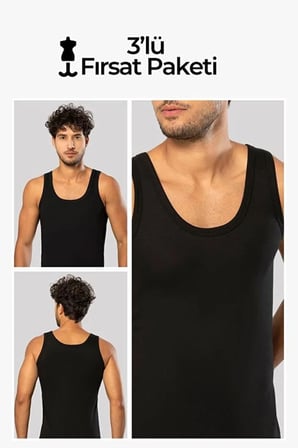 Erdem Erkek Siyah Ribana Atlet-3 Lü Paket- 1110