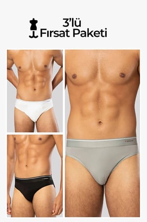 Erdem Erkek Karışık Pamuk Elastan Slip Külot-3'lü Paket- 1340k Gri M