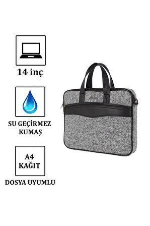 Keten Kumaş Macbook Pro Air Ve Laptop Evrak Çantası Gri 13''-13,3''-14'' Inç