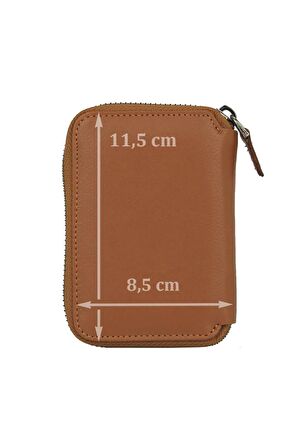 Hakiki Deri Fermuarlı Kartlık Cüzdan Case Club Taba Unisex
