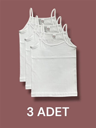 Yüksek Kalite İnce Askılı Kız Çocuk Pamuklu Ribana Atlet 3'lü Paket
