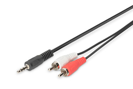 Digitus Audio Kablosu, 1 x stereo 3,5 mm erkek &lt;&gt; 2 x RCA erkek, 1.50 metre, CCS, 2x0.10/10, zırhlı, siyah renk&lt;br&gt;
Digitus Audio Adapter Cable, stereo 3.5mm - 2 x RCA 1.50 metre, CCS,  2x