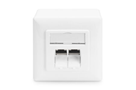 Digitus Sıva Üstü İkili CAT.6 RJ-45 Priz, Shielded (Zırhlı), 2 x RJ45, 8P8C, LSA, Beyaz renk RAL 9010&lt;br&gt;
Digitus CAT 6 Wall Outlet, Shielded, 2x RJ45 8P8C, LSA, pure white, surface mount
