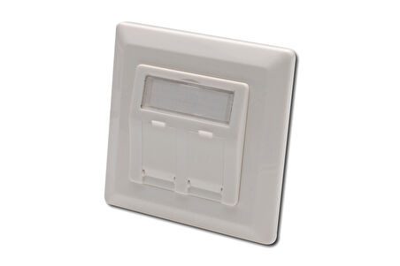 Digitus Keystone Jack Takmak İçin 2 li Priz (50/50 mm) Çerçevesi (80/80 mm), tozdan korumak amacıyla kapaklı, Beyaz Renk RAL 9010