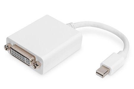 Mini DisplayPort (DP) &lt;-&gt; DVI-I Adaptörü, Kablolu, mini DP Erkek &lt;-&gt;- DVI-I (24+5) Dişi, 0.15 metre, DP 1.1a uyumlu, DP 1.2 uyumlu, 2x zırhlı, UL, CE, nikel kaplama, beyaz renk