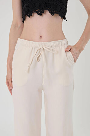 Kadın Taş Keten Karışımlı Bol Kesim Pantolon