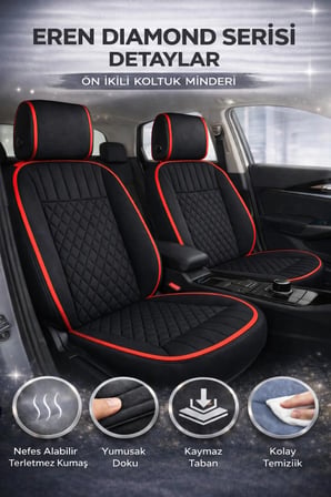 Audi Q3 2011 ve Sonrası Uyumlu Eren Daimond Siyah Kırmızı 2'li Minder Seti