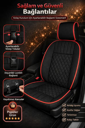Kia Stonic 2017 ve Sonrası Uyumlu Eren Daimond Siyah Kırmızı 2'li Minder Seti