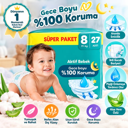 Bezos Aktif Bebek Süper Paket Bebek Bezi 8 Beden 27 Adet ERDOTICA