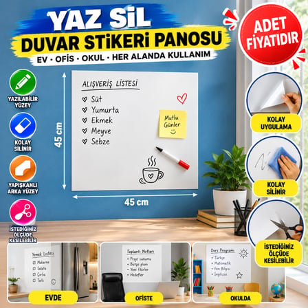 Erdo Ticaret Ders Çalışma Yazı Tahtası Manyetik Mıknatıslı Duvar Stickerı ERDOTICA