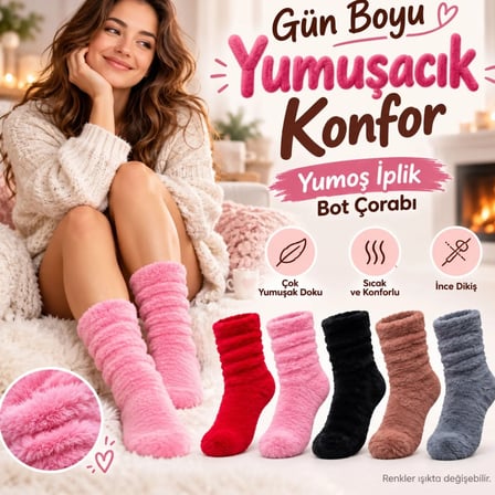 Erdo Ticaret Kadın Peluş Ev Çorabı 10'lu Set | Yumuşacık Tüylü Büzgülü Kışlık Çorap Kırmızı Pembe Siyah Kahve Gri · RENK: Çok Renkli · BEDEN: 36-40 · ADET: 10 ERDOTICA