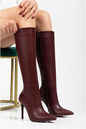 Bezos Kadın Fermuarlı Dayanıklı Lastikli Yüksek Topuklu Cilt İnce Şehir Çizme · Renk: Bordo · Beden: 38 ERDOTICA