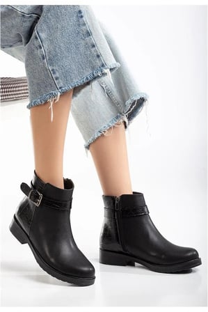 Bezos Kadın Kroko Fermuarlı Toka Aksesuarlı Kışlık Bot · Renk: Siyah · Beden: 40 ERDOTICA