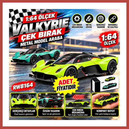 Bezos RW8164 1:64 ASTON MARTON VALKYRIE ÇEK BIR.ARA METAL MODEL ARABA (ADET FİYATIDIR) ERDOTICA