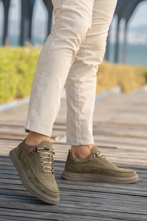 Erkek Nubuk Hakiki Deri Kalın Tabanlı Sneaker