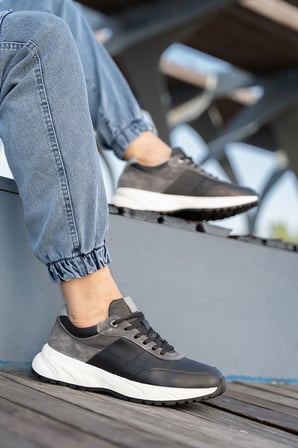 Erkek Hakiki Deri Süet Detaylı Sneaker