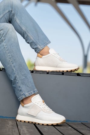 Erkek Hakiki Deri Süet Detaylı Günlük Sneaker