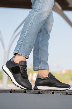 Erkek Hakiki Deri Süet Detaylı Günlük Sneaker
