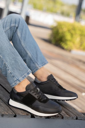 Erkek Hakiki Deri Süet Detaylı Günlük Sneaker