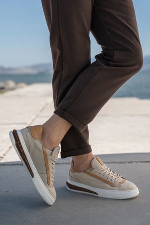Erkek Hakiki Deri  Şeritli Günlük Sneaker