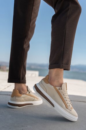 Erkek Hakiki Deri  Şeritli Günlük Sneaker