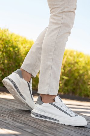Erkek Hakiki Deri  Şeritli Günlük Sneaker