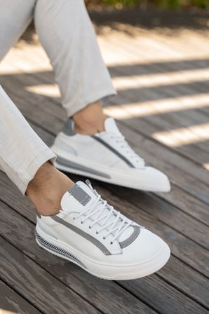Erkek Hakiki Deri  Şeritli Günlük Sneaker