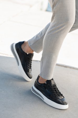 Erkek Hakiki Deri  Şeritli Günlük Sneaker