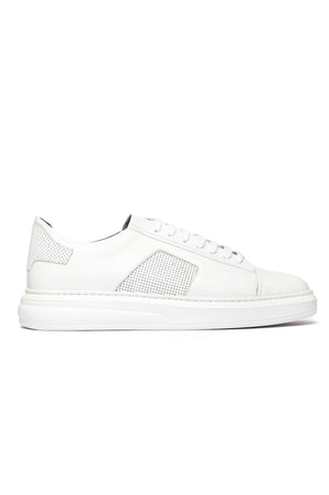 Erkek Kalın Beyaz Tabanlı Hakiki Deri Sneaker
