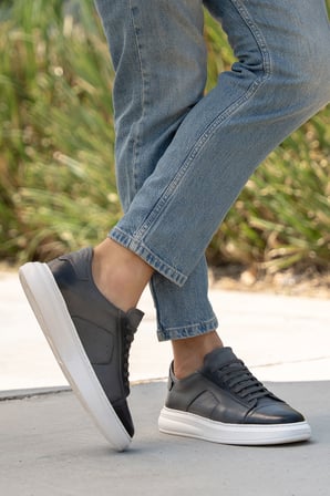 Erkek Kalın Beyaz Tabanlı Hakiki Deri Sneaker