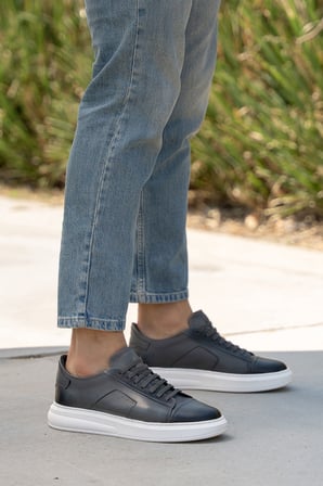 Erkek Kalın Beyaz Tabanlı Hakiki Deri Sneaker