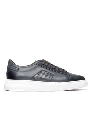 Erkek Kalın Beyaz Tabanlı Hakiki Deri Sneaker