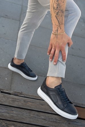 Erkek Kalın Beyaz Tabanlı Hakiki Deri Sneaker