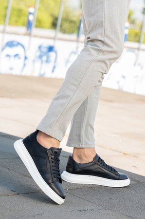 Erkek Kalın Beyaz Tabanlı Hakiki Deri Sneaker